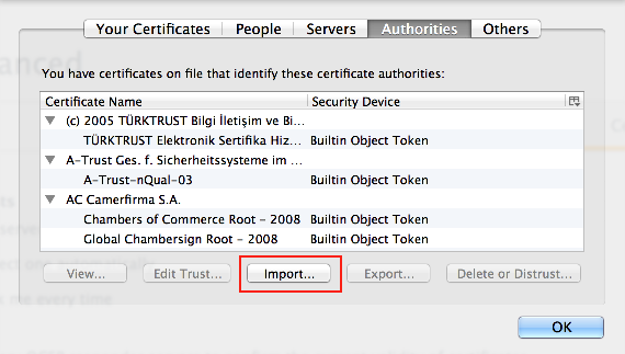 Importing a certificate in Firefox