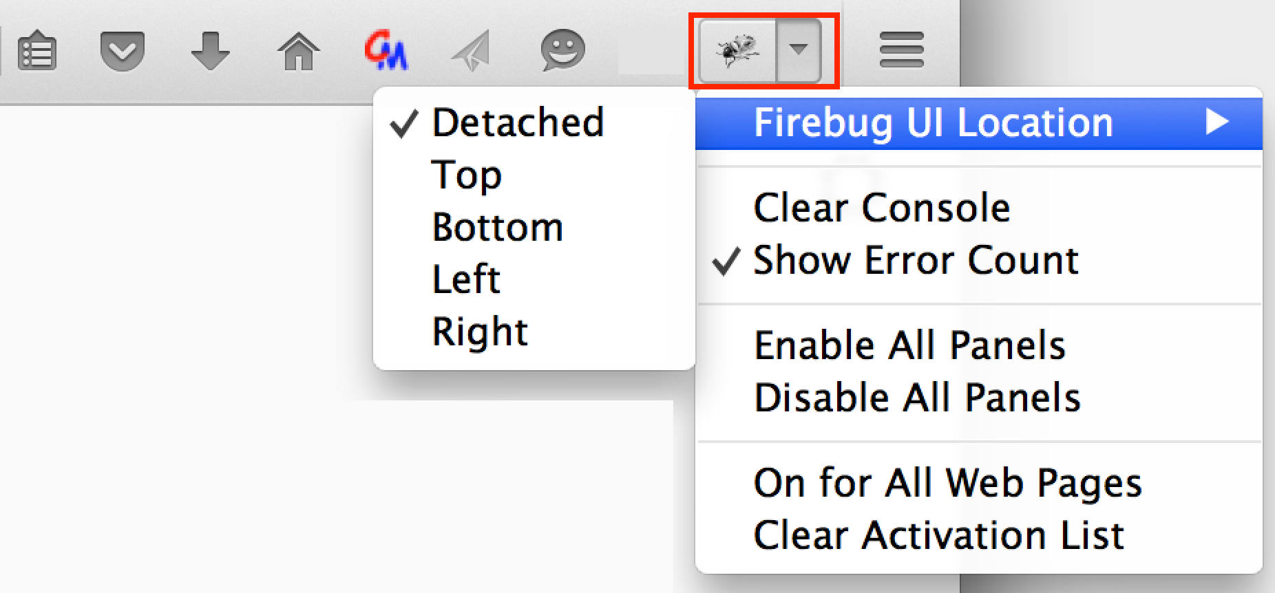 Firebug configuration options