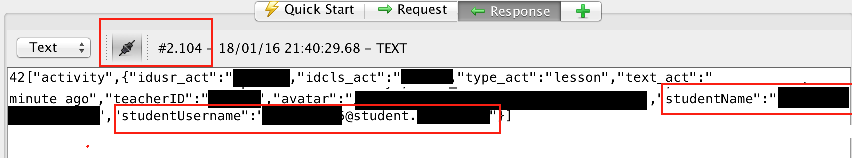 WebSockets traffic containing personal student information
