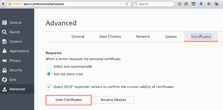 Accessing installed certificates in Firefox