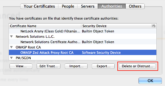 Removing the OWASP ZAP Root CA