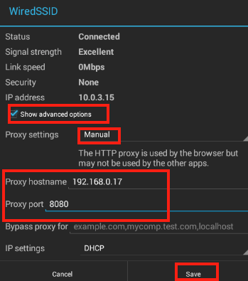 Setting the proxy address in Android