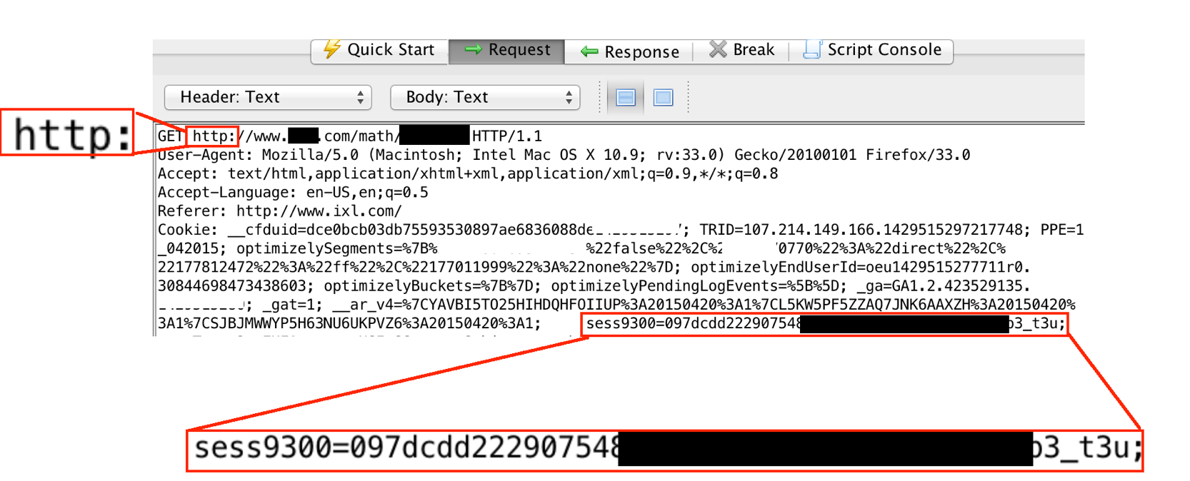 A session sent without https that exposes the authentication cookie