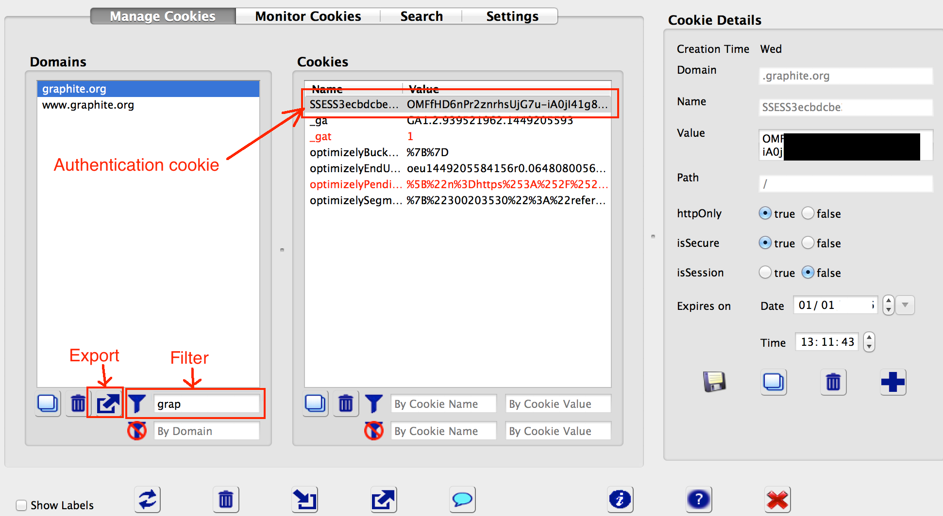 Using Advanced Cookie Manager to save cookies from a specific domain