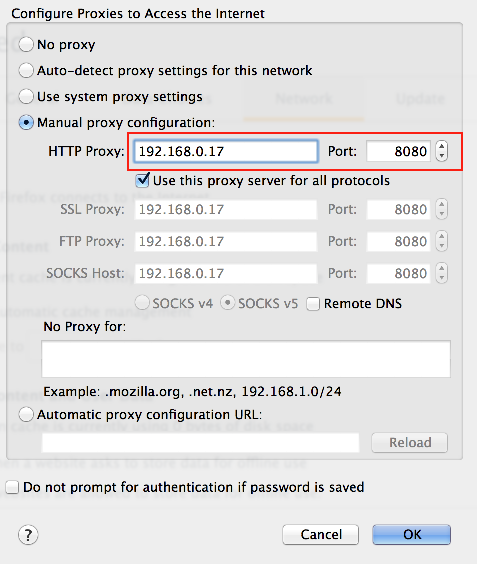 Updating the Proxy address in Firefox