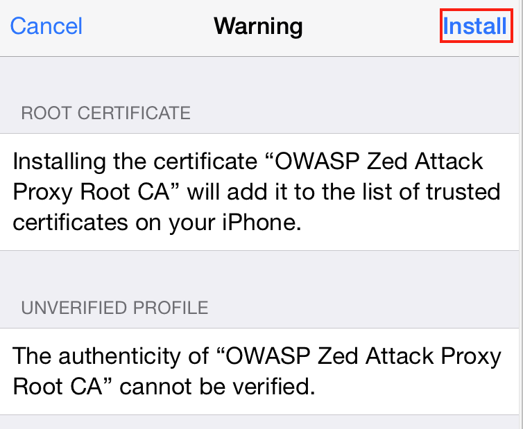 Warning message for OWASP ZAP Root CA