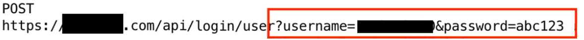 A username and password shared in a URL. This creates a security risk