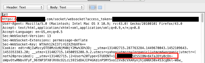 An example of an encrypted connection, with an authentication cookie that is protected by encryption